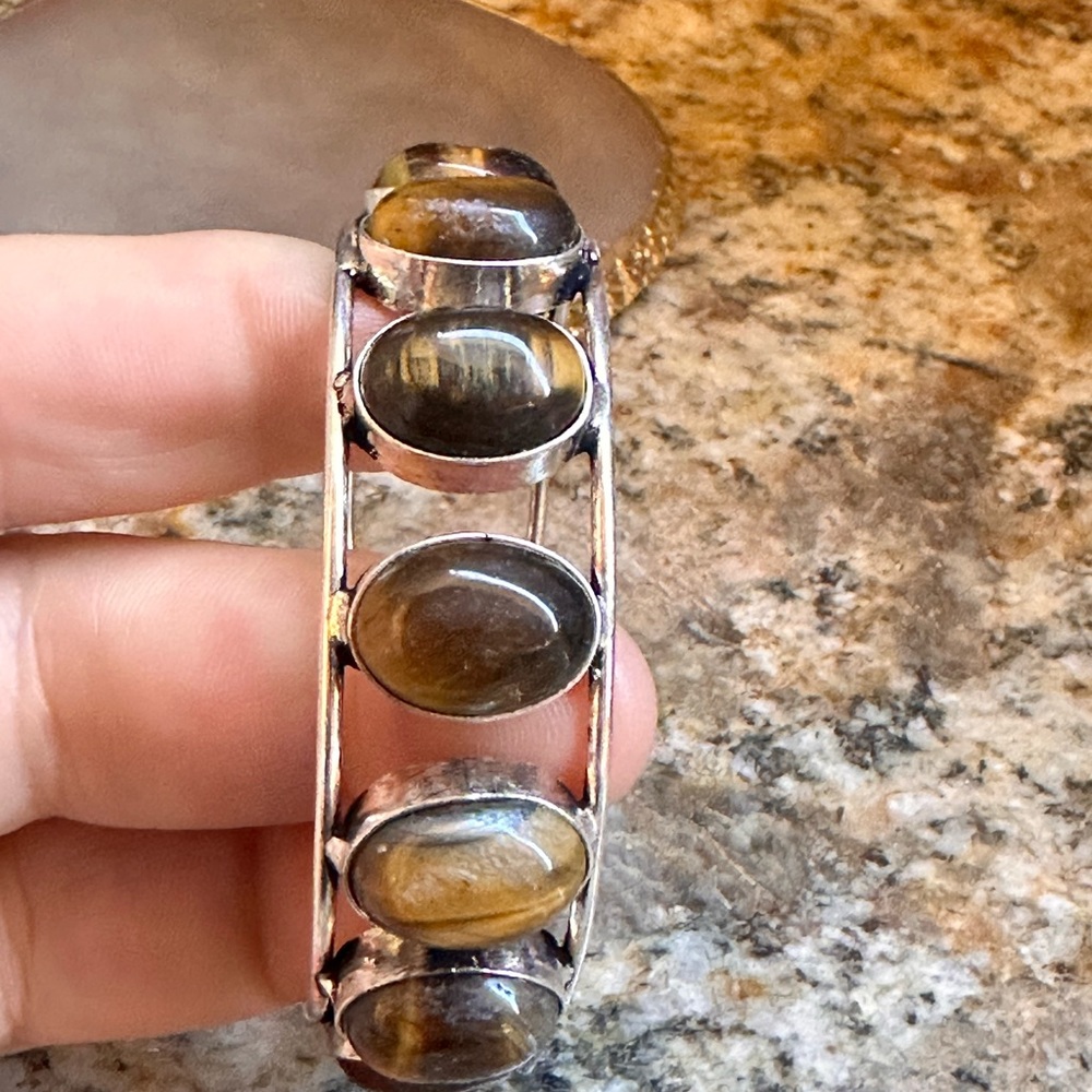 COPY - Silver Tiger’s Eye Stone Cuff Bracelet - Picture 11 of 11